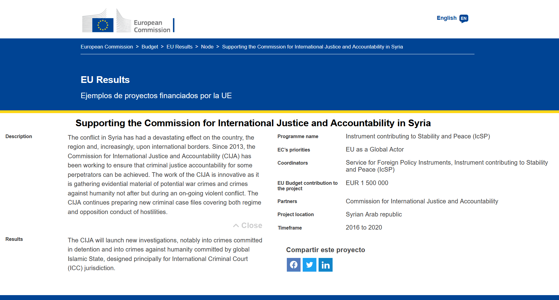 EU CIJA funding Syria
