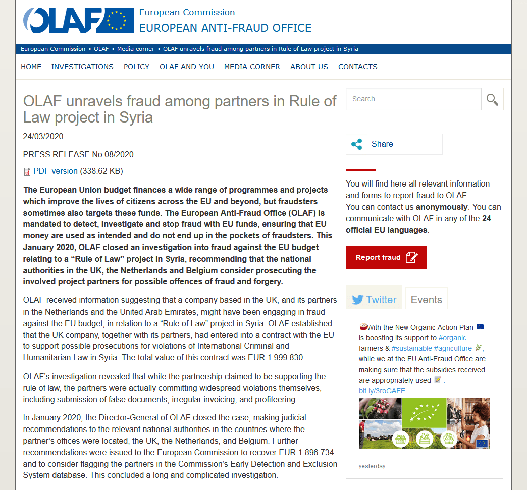 EU OLAF fraud Syria CIJA
